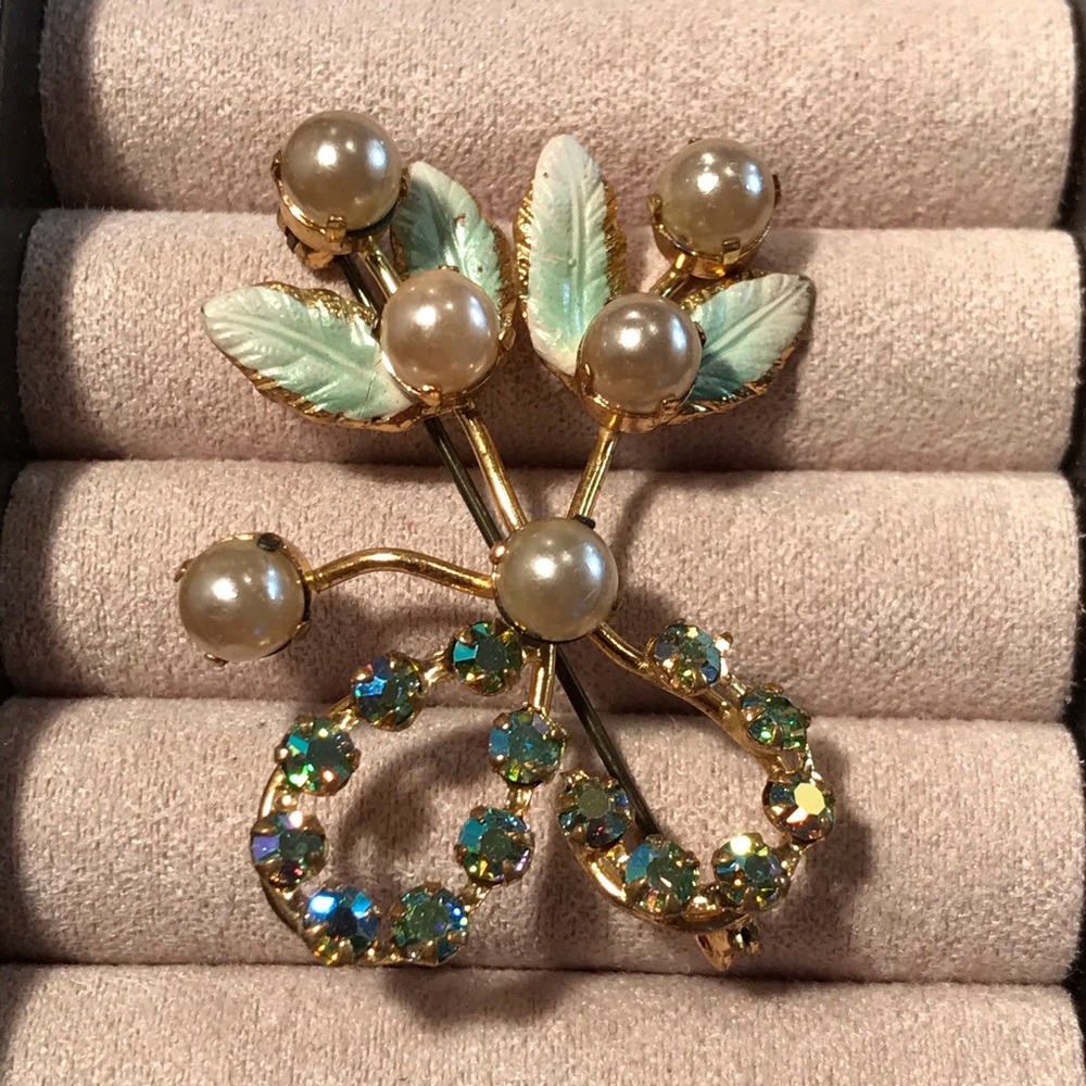 VTG Brooch Pin Flower Ribbon Bow Art Nouveau